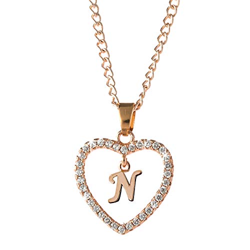 Tonsee Accessoire Kette Damen Herz Halskette Love 26 Pendant Necklace Letter Letter Necklace Heart Necklace Jewelry Zircon Necklaces Pendants Silber Dicke Halsketten Herren (N, One Size) von Tonsee Accessoire