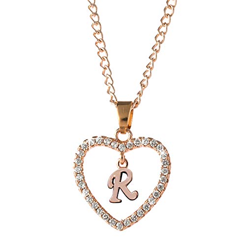 Tonsee Accessoire Kette Damen Herz Halskette Love 26 Pendant Necklace Letter Letter Necklace Heart Necklace Jewelry Zircon Necklaces Pendants Silber Dicke Halsketten Herren (R, One Size) von Tonsee Accessoire