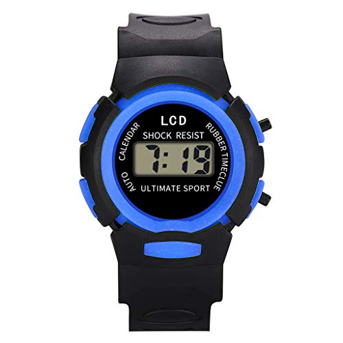 Tonsee Accessoire Kinderuhr Jungen Mädchen Uhr Sport LED elektronische Digitale analoge Mädchen Handgelenk wasserdichte Kinder Kinderuhr Uhrenarmband Für Damen Katzenmotiv (Blue, One Size) von Tonsee Accessoire