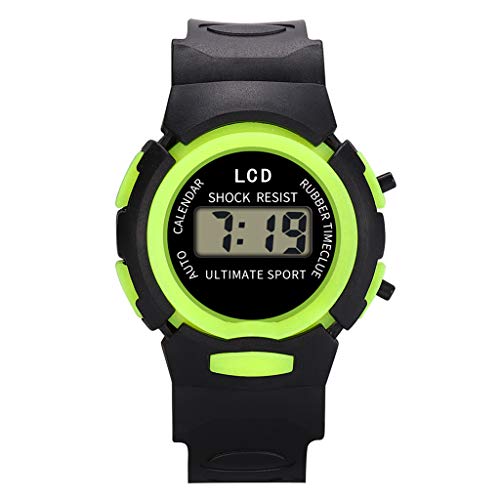 Tonsee Accessoire Kinderuhr Jungen Mädchen Uhr Sport LED elektronische Digitale analoge Mädchen Handgelenk wasserdichte Kinder Kinderuhr Uhrenarmband Für Damen Katzenmotiv (Green, One Size) von Tonsee Accessoire