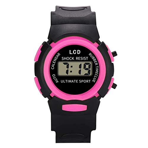 Tonsee Accessoire Kinderuhr Jungen Mädchen Uhr Sport LED elektronische Digitale analoge Mädchen Handgelenk wasserdichte Kinder Kinderuhr Uhrenarmband Für Damen Katzenmotiv (Hot Pink, One Size) von Tonsee Accessoire