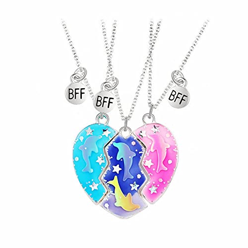 Tonsee Accessoire Necklaces aus Stainless Steel K790 3 STÜCKE Bunte Kinder Halskette Gute Freunde Delphin Tropföl Kreative Magnet Spleißen Herz Halskette (Pink-b, One Size) von Tonsee Accessoire