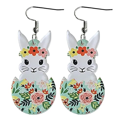 Tonsee Accessoire Ohrringe Damen Ohrstecker Ostern-Ohrringe Häschen-Blumen-Korb-Nette Druck-Ei-Huhn-Frühlings-Blumen-Ohrringe Ohrringe Blatt Silber 925 (B, One Size) von Tonsee Accessoire