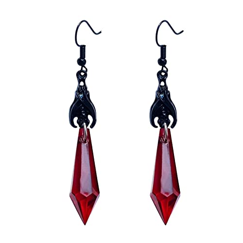 Tonsee Accessoire Ohrringe Damen Rote und Schwarze Edelstein-Anhänger-Ohrringe Dunkle Fledermaus-dekorative Ohrringe Mode-feine Verzierungs-Ohrringe Ohrringe Sprüche Lustig (Red, One Size) von Tonsee Accessoire