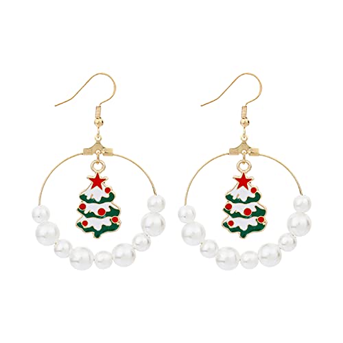 Tonsee Accessoire Ohrringe Herz Ohrringe Damen Geometrische große Kreis-Perlen-Weihnachtsohrringe 2022 Weihnachtsohrringe Antiallergische Ohrringe (C, One Size) von Tonsee Accessoire