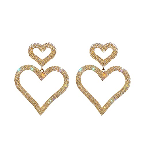 Tonsee Accessoire Ohrringe für Frauen Diamantbesetzte doppelte Liebesohrringe Temperament Alles Lange Pfirsichherzohrringe Anhängerohrringe Kinder Ohrringe Mädchen Silber 925 (Gold, One Size) von Tonsee Accessoire