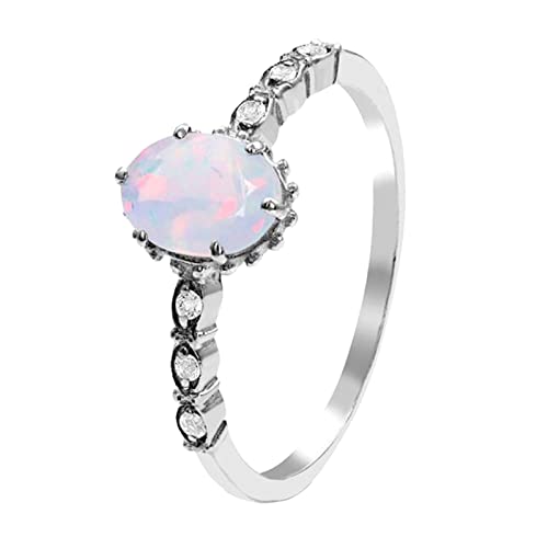 Tonsee Accessoire Ringe Silber 925 Breit Mode Exquisite Vintage Opal Ringe für Frauen Verlobungsring Schmuck Geschenke Ringe Mit Gravur Für Datum (White, 6) von Tonsee Accessoire