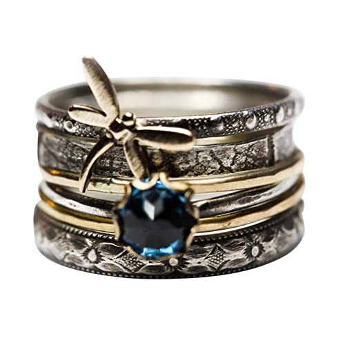 Tonsee Accessoire Rustikale Ringe Mode-Weinlese-Damen-Verlobungs-Hochzeitstag-Ring-Schmuck-Geschenke Ringe Blau Carbon (Gold, 6) von Tonsee Accessoire
