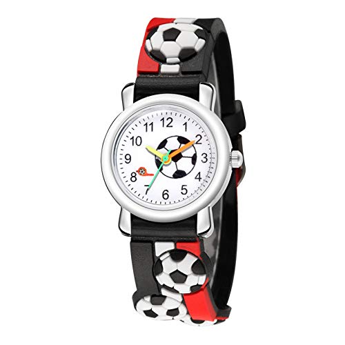 Tonsee Accessoire Sportuhr Lernuhr Junge Muster Uhr Mode Quarz Sport Fußball Geschenk Trend 3D Relief Kinder Kinderuhr Ansehen Für Kinder Lernuhr (Black, One Size) von Tonsee Accessoire