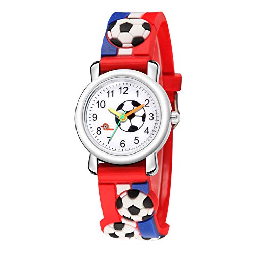 Tonsee Accessoire Sportuhr Lernuhr Junge Muster Uhr Mode Quarz Sport Fußball Geschenk Trend 3D Relief Kinder Kinderuhr Ansehen Für Kinder Lernuhr (Red, One Size) von Tonsee Accessoire