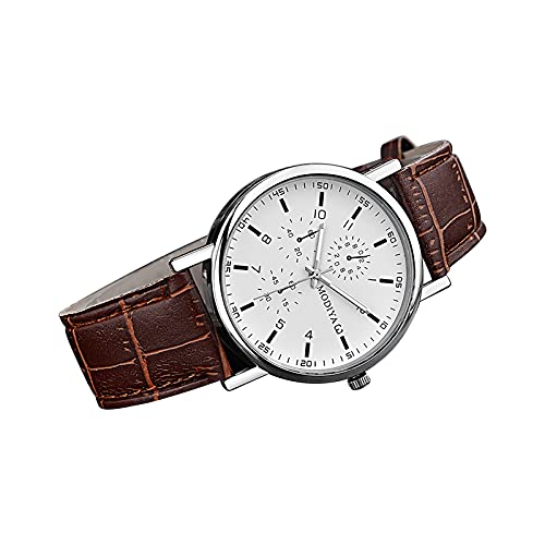 Tonsee Accessoire Sportuhr WeiB Zifferblatt Gürtel Geschenk Klassischer Herrenkalender Trend Roman Creative Strap Scale Herrenuhr Uhr Kinder Armbanduhr Lernen (A-Brown, One Size) von Tonsee Accessoire