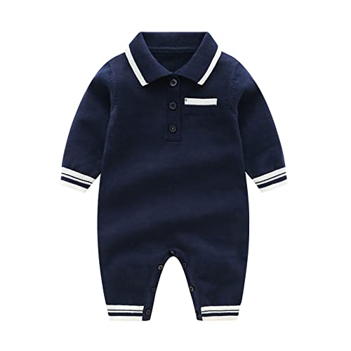 Tonsee Accessoire Winter Pullover Strickpullover Babys Neugeborenes Jungen Strickpullover Patchwork Frühling Winter Langarm Strampler Overall Kleidung Strickjacke Baby Junge (Navy, 0-6 Months) von Tonsee Accessoire