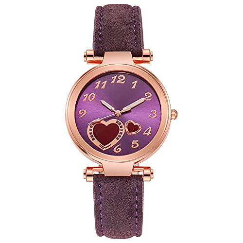 Tonsee Accessoire ene Damenuhr Perlen Uhr Mode eine Freizeituhr für Frauen Herz Cute Style Quarzuhr Lederarmbanduhren Angleichen Damen Mode Armbanduhr (Purple, One Size) von Tonsee Accessoire