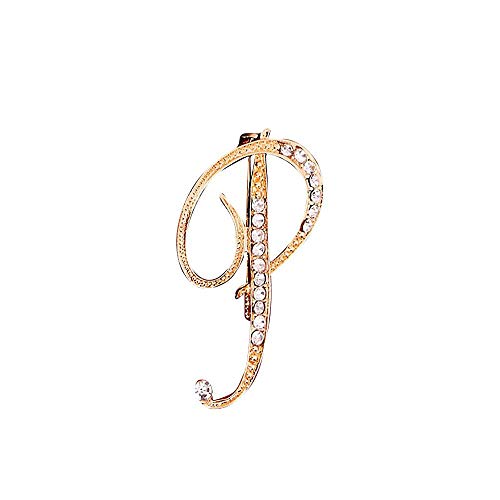 Tonsee Brosche 1PC Kristall 26 Englische Buchstaben Golden Brosche Paar Denkmal Schmuck Liebe Geschenke Schmuck Glitzersteine, Strasssteine, Brosche mit Initialen (P) von Tonsee Accessoire