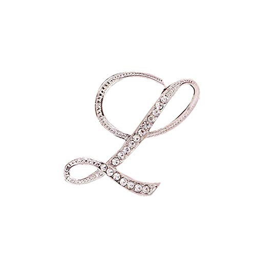 Tonsee Brosche 1PC Kristall 26 Englische Buchstaben Silber Brosche Paar Denkmal Schmuck Liebe Geschenke Schmuck Glitzersteine, Strasssteine, Brosche mit Initialen (L) von Tonsee Accessoire