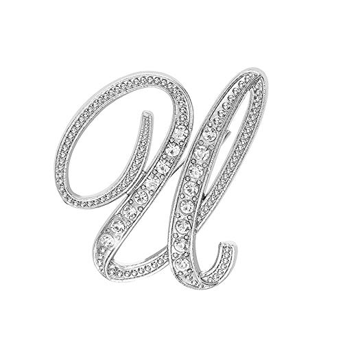 Tonsee Brosche 1PC Kristall 26 Englische Buchstaben Silber Brosche Paar Denkmal Schmuck Liebe Geschenke Schmuck Glitzersteine, Strasssteine, Brosche mit Initialen (U) von Tonsee Accessoire