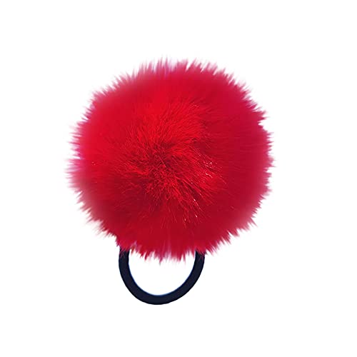 Tonsee Pompon-Haargummis, flauschig, elastisches Haarband, niedlicher Plüschball, Pferdeschwanz-Halter für Mädchen (Rot) von Tonsee Accessoire