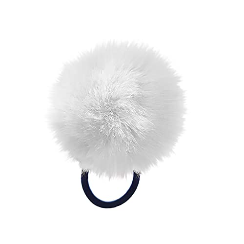 Tonsee Pompon-Haargummis, flauschig, elastisches Haarband, niedlicher Plüschball, Pferdeschwanz-Halter für Mädchen (Weiß) von Tonsee Accessoire