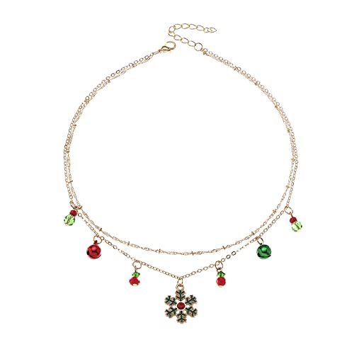 Tonsee Accessoire Weihnachtsglocken-Schneeflocke-Halsketten-doppelte Schlüsselbein-Kette-Frauen-Feiertagsverzierungen Anhängerdose (Gold-1, One Size) von Tonsee Accessoire