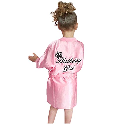Kinder Mädchen Bademantel Baby Nachtwäsche Kleidung,Tonsee Birthday Girls Stickerei Silk Satin Kimono Roben Weich Bequem Pyjamas Nachthemd Kleider mit Gürtel (Rose, 120) von Tonsee Bekleidung