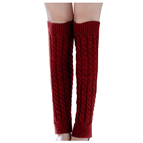 Tonsee Damen Winter Crochet Stricken Stulpen Beinstulpen Beinwärmer Mädchen Kniestrümpfe Legwarmers Hellgrau Beinlinge Stiefel Cuff Crochet Kniestulpen für Frauen (J-Weinrot) von Tonsee Bekleidung