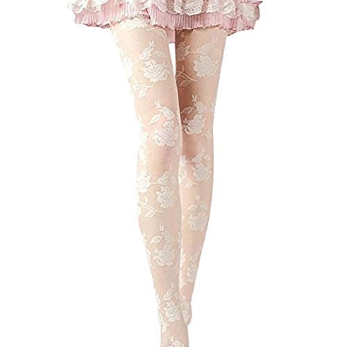 Tonsee Frauen Weiche Strumpfhosen Elastische Strümpfe Reizvoller Vintage Mode Strumpfhosen Spitze Blumen Pantyhose Frühling Sommer Ultradünne Strümpfe Bandage Jahrgang Leggings Transparent (Weiß) von Tonsee Bekleidung