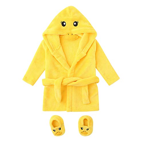 Baby Bademäntel Schuhe set,Tonsee Duschmantel Frotteemantel Morgenmantel mit Kapuze für Mädchen und Jungen Nette Karikatur Weich Bequem Robe Schal Handtuch Bad Fleece Wickeln mit Gürtel (0-6M, Gelb) von Tonsee Haushalt & Wohnen