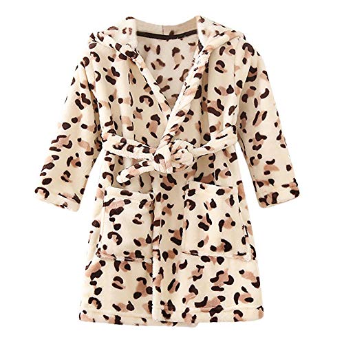 Tonsee Kinder Bademantel Mit Kapuze Mädchen Jungen Animal Print Morgenmantel Weiche Flanell Bademantel Nachtwäsche Robe mit Gürtel und Taschen für 1-10 Jahre (140, Kaffee) von Tonsee Haushalt & Wohnen