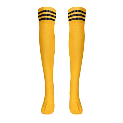 TONSEE Mode Design Frauen Mädchen über die Kniestrümpfe Oberschenkel hohe Dicke Socken Stripe wie Strümpfe Striped solid Color 5 Wahl (gelb) von TONSEE