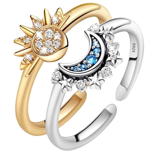 Sonne Mond Ringe Set, Sun and Moon Ring Set Freundschaftsring Gold und Silber 925 Dupes Schmuck, Matching Ringe für Valentinstag, Ehefrau, Geliebte, beste Freundin Geschenk von Tonsunul