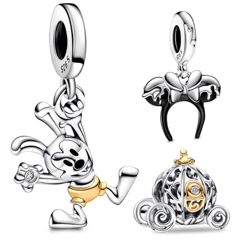 Tonsunul Anhänger Mickey 3 Stück Armband Anhänger Set Armband Anhänger Charms Mickey Anhänger Silber 925 für Frauen Armbänder Halskette Geschenk für Muttertag von Tonsunul