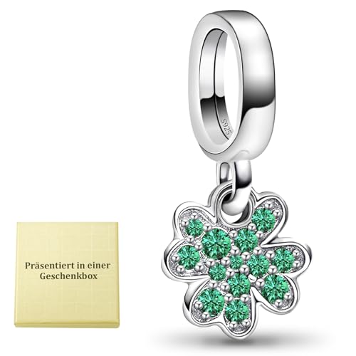 Tonsunul Vierblättriges Kleeblatt Anhänger für Armband Anhänger für Europäische Armbänder Halsketten, 925 Sterling Silber Schmuck Geschenk für Muttertag Familie Freundschaft von Tonsunul