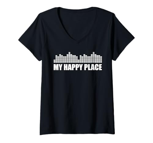 Damen My happy place Sound Guy Toningenieur Tontechniker T-Shirt mit V-Ausschnitt Damen My happy place Sound Guy Toningenieur Tontechniker T-Shirt mit V-Ausschnitt von Tontechniker Outfit Veranstaltungstechnik Sprüche