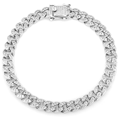 Tony Fein Panzerarmband 7 mm 925 Sterling Silber Rhodiniert mit Zirkonia Stein Massiv für Damen und Herren 18 cm von Tony Fein