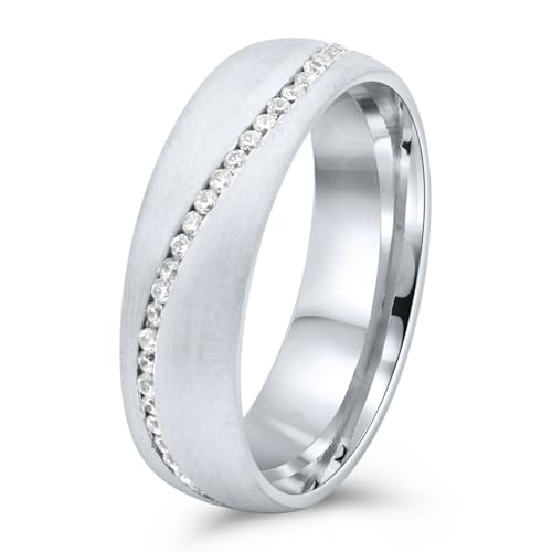 Ring Cocktailring 6 mm 925er Silber Massiv Matt Rhodiniert Anlaufgeschützt Zirkonia Steine Weiß Made in Italy für Damen und Herren von Tony Fein