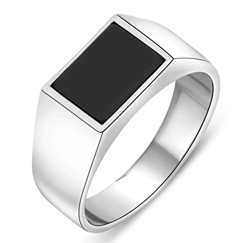 Siegelring Onyx Stein Schwarz für Damen und Herren Silber 925 Rhodiniert Eckig 58 (18,5 mm Ø) von Tony Fein