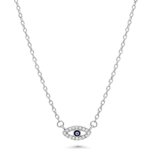 Tony Fein Blaues Auge Nazar Amulett Kette 925 Sterling Silber mit Zirkonia Stein Weiß Glück Verlängerung 42-45 cm von Tony Fein