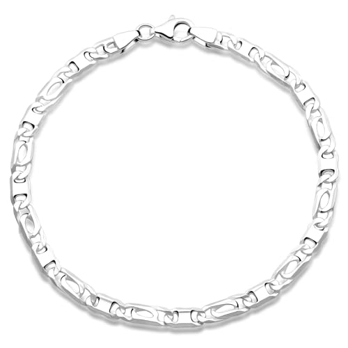 Tony Fein Griechisches Armband 4mm 925er Silber Massiv Hochglanzpoliert Karabinerverschluss für Damen und Herren Made in Italy von Tony Fein