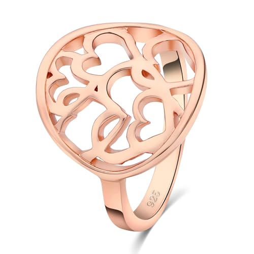 Tony Fein Herzring mit Muster 2,5-17 mm Breite 585er 14 Karat Roségold Vergoldet Massiv 925er Silber Hochglanzpoliert Made in Italy für Damen von Tony Fein