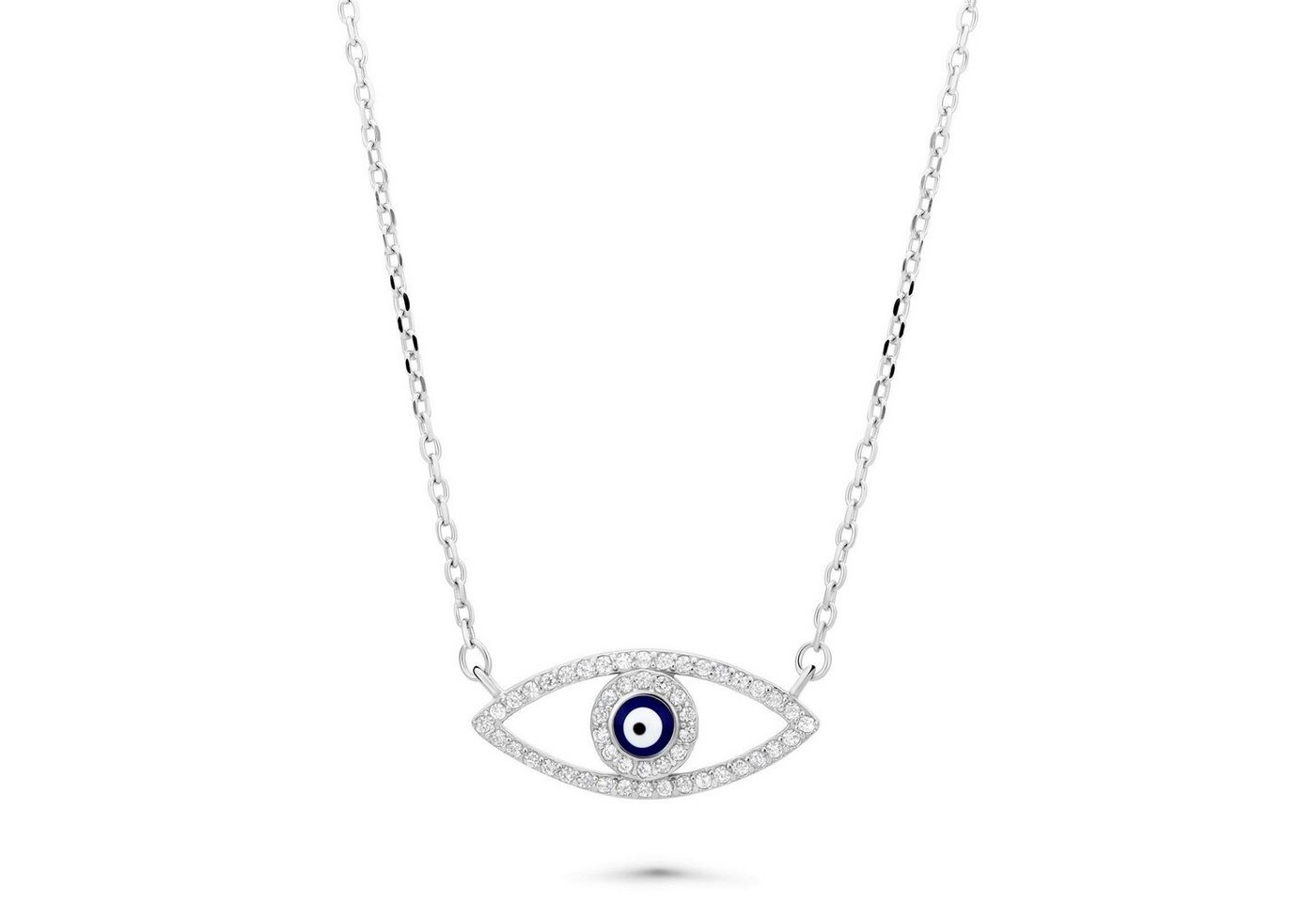 Tony Fein Kette mit Anhänger Blaues Auge Amulett Poliert 925er Silber, mit Verlängerung von 42-45 cm 925er Silber mit Zirkonia für Damen von Tony Fein