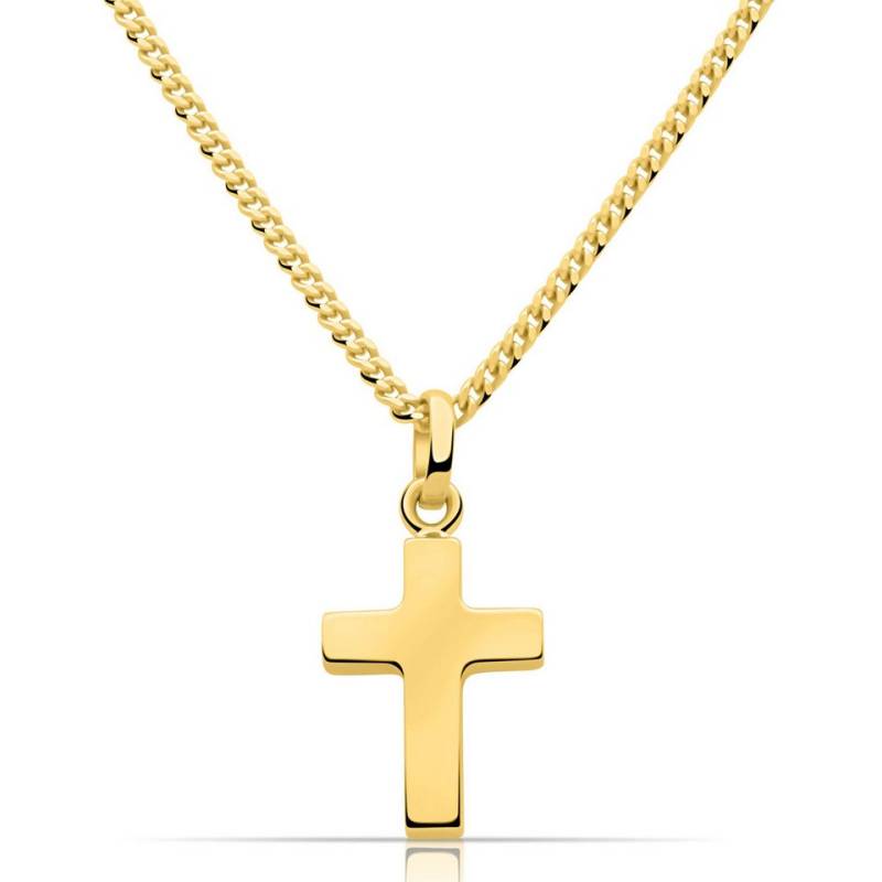 Tony Fein Kette mit Anhänger Kreuz Kette 585er Vergoldet 2 mm Hochglanzpoliert, Made in Italy für Damen und Herren von Tony Fein