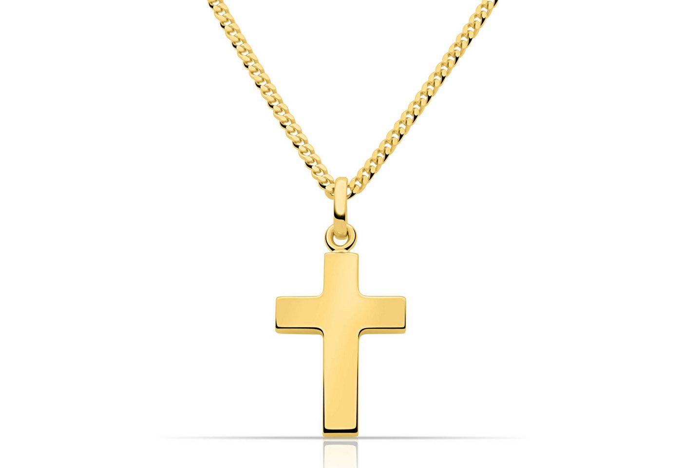 Tony Fein Kette mit Anhänger Kreuz Kette 585er Vergoldet Hochglanzpoliert, Made in Italy für Damen und Herren von Tony Fein