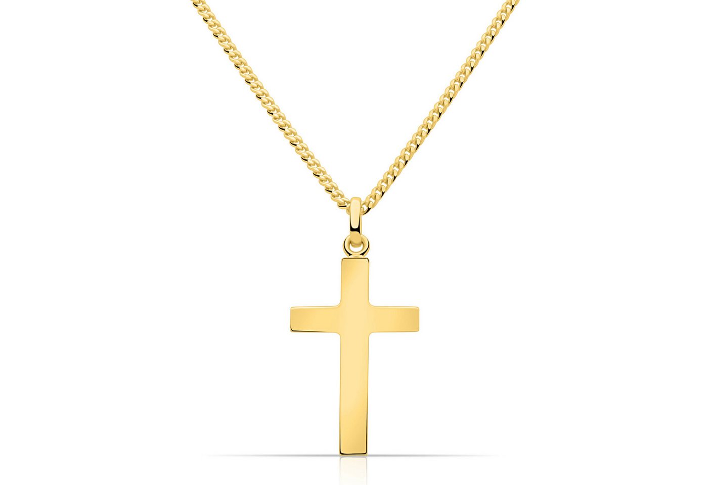 Tony Fein Kette mit Anhänger Kreuz Kette Groß 585er Vergoldet Hochglanzpoliert, Made in Italy für Damen und Herren von Tony Fein