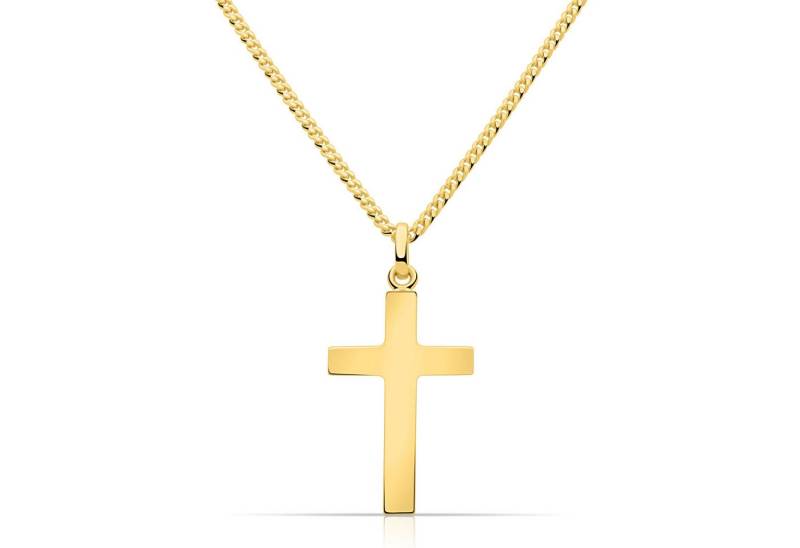 Tony Fein Kette mit Anhänger Kreuz Kette Groß 585er Vergoldet Hochglanzpoliert, Made in Italy für Damen und Herren von Tony Fein