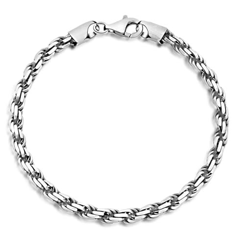 Tony Fein Kordelarmband 4mm 925er Silber Massiv Gestempelt Oxidiert Geschwärzt Rutheniert für Damen und Herren Made In Italy von Tony Fein