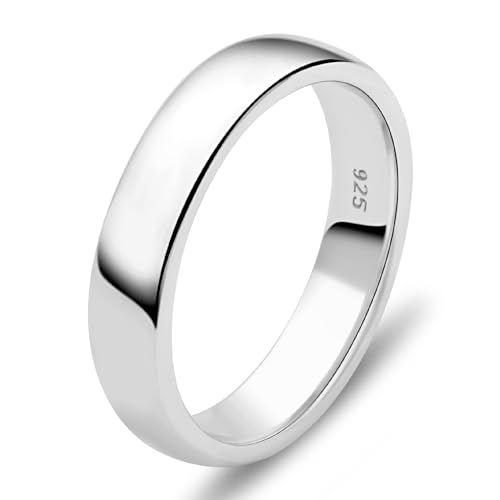 Tony Fein Ring Schlicht 5mm 925er Sterling Silber Rhodiniert Hochglanzpoliert Gestempelt Gravur Bandring für Damen und Herren Made in Italy von Tony Fein