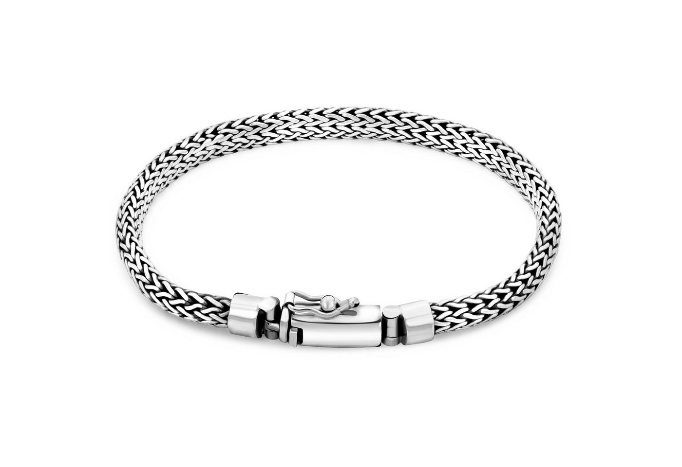 Tony Fein Silberarmband Panzerarmband Geflochten 7 mm Massiv Halbrund 925er Silber, Oxidiert Geschwärzt für Damen und Herren von Tony Fein