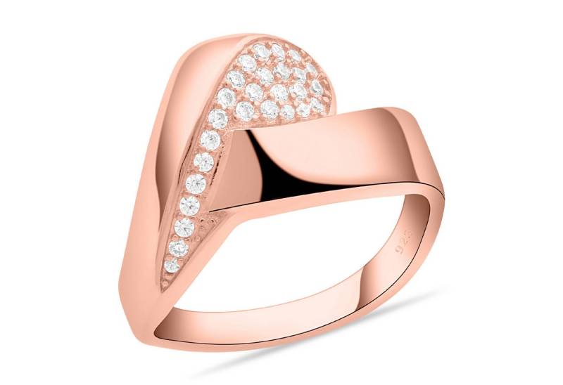 Tony Fein Silberring Schleifenring 585er Rosé Vergoldet 925er Silber Massiv Zirkonia, Made in Italy für Damen von Tony Fein