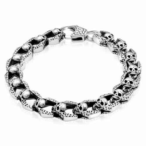 Tony Fein Totenkopf Armband Schädel Knochen 925er Sterling Silber Geschwärzt Massiv Oxidiert für Herren und Damen Made in Italy von Tony Fein