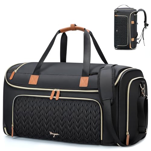 Tonyeee Kleidersack Reisetasche 4 in 1 Anzugtasche Herren Damen Weekender Herren Faltbare Anzug Reisetasche mit Rucksackfunktion Handgepäck Tasche Kleidersack Reise Garment Bag Schwarz von Tonyeee